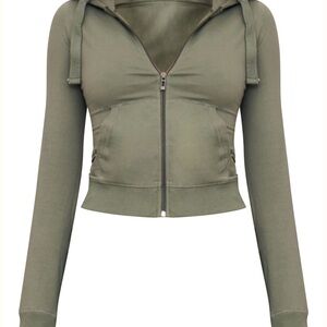 PrettyLittleThing Olive Green Cropped Zip Hoodie